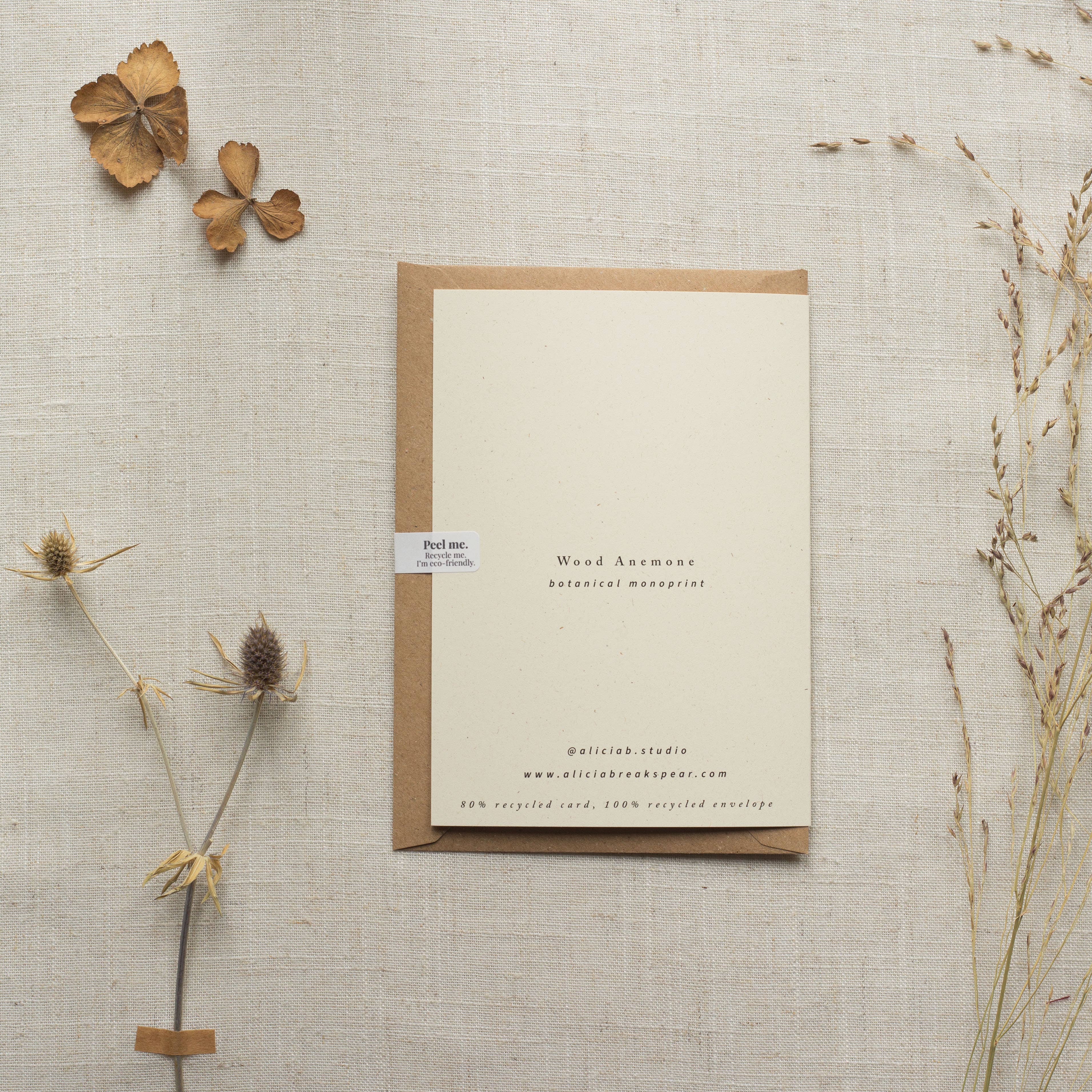 Wood Anemone Botanical Monoprint Card by Alicia Breakspear - Lifestory