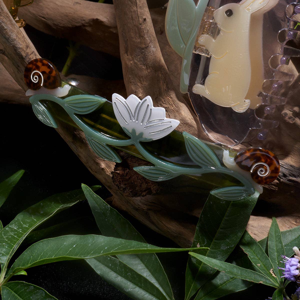 Winona Irene Brocéliande French Barrette with Flowers & Snails - Lifestory