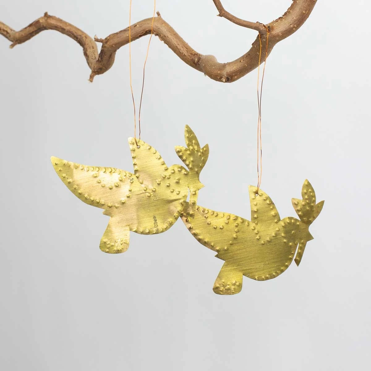 Golden Bird Brass Hanging Ornament - Set of 2