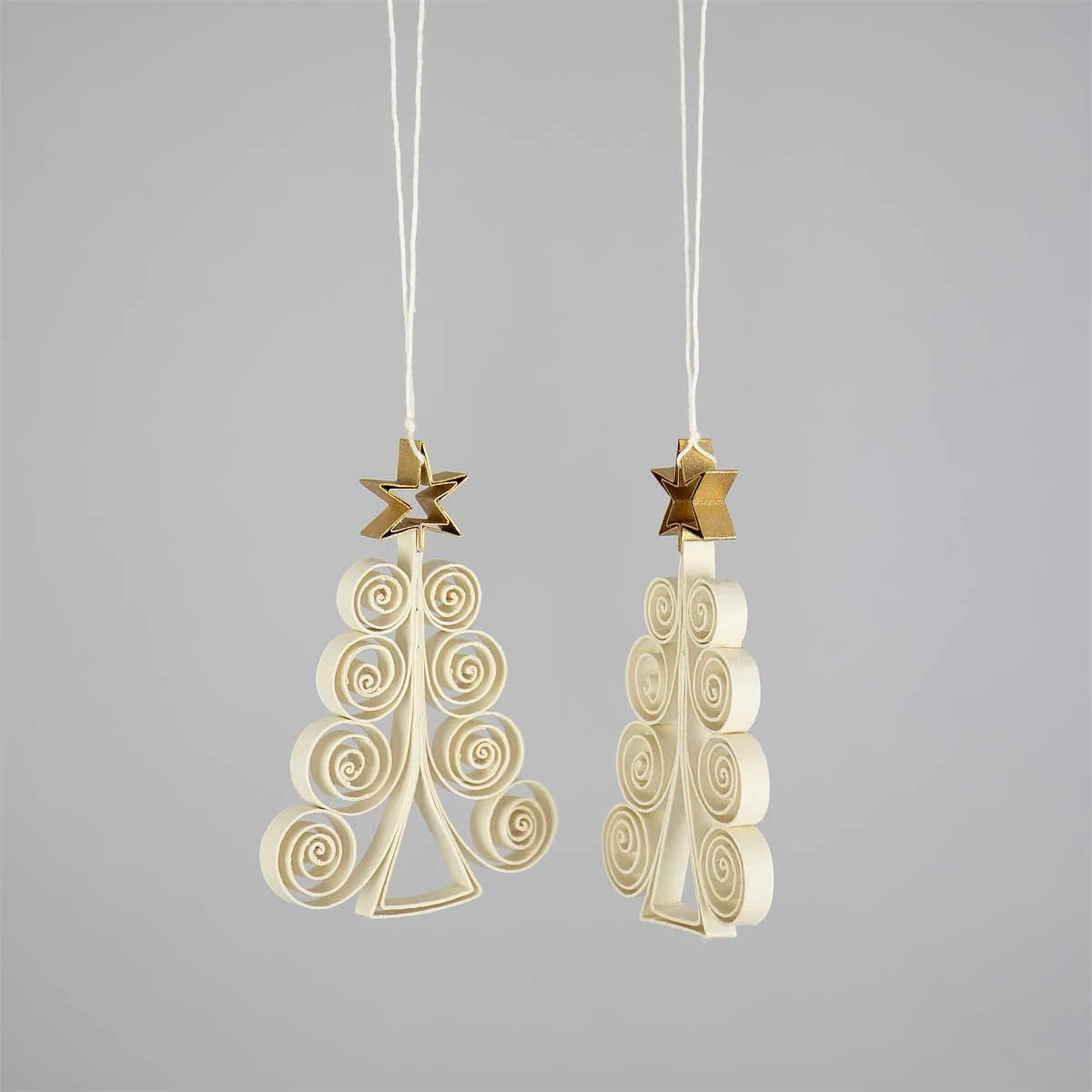 Fir Quilled Paper Hanging Ornament Set of 2 in White
