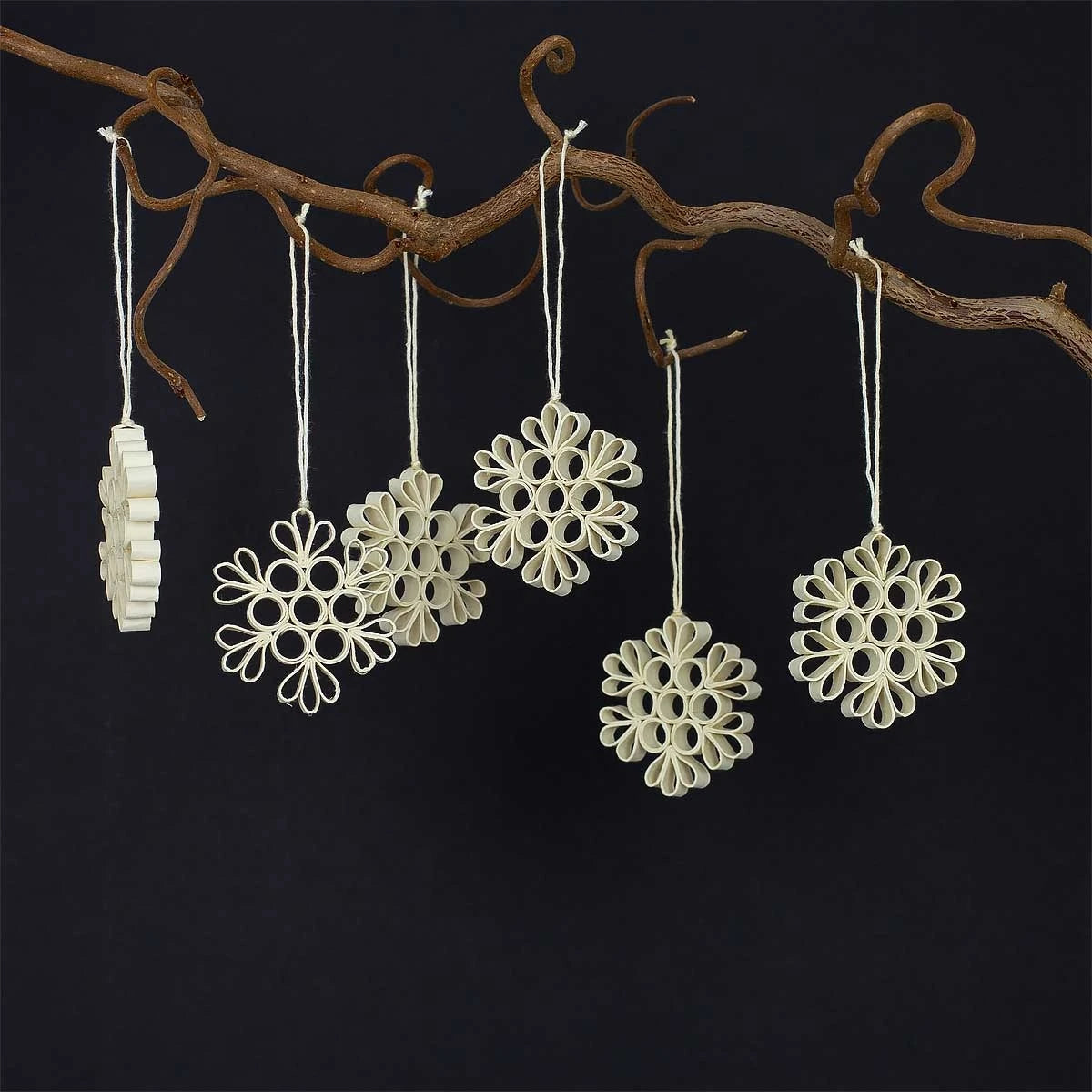 Snow Quilled Paper Hanging Ornament Set of 6 in White