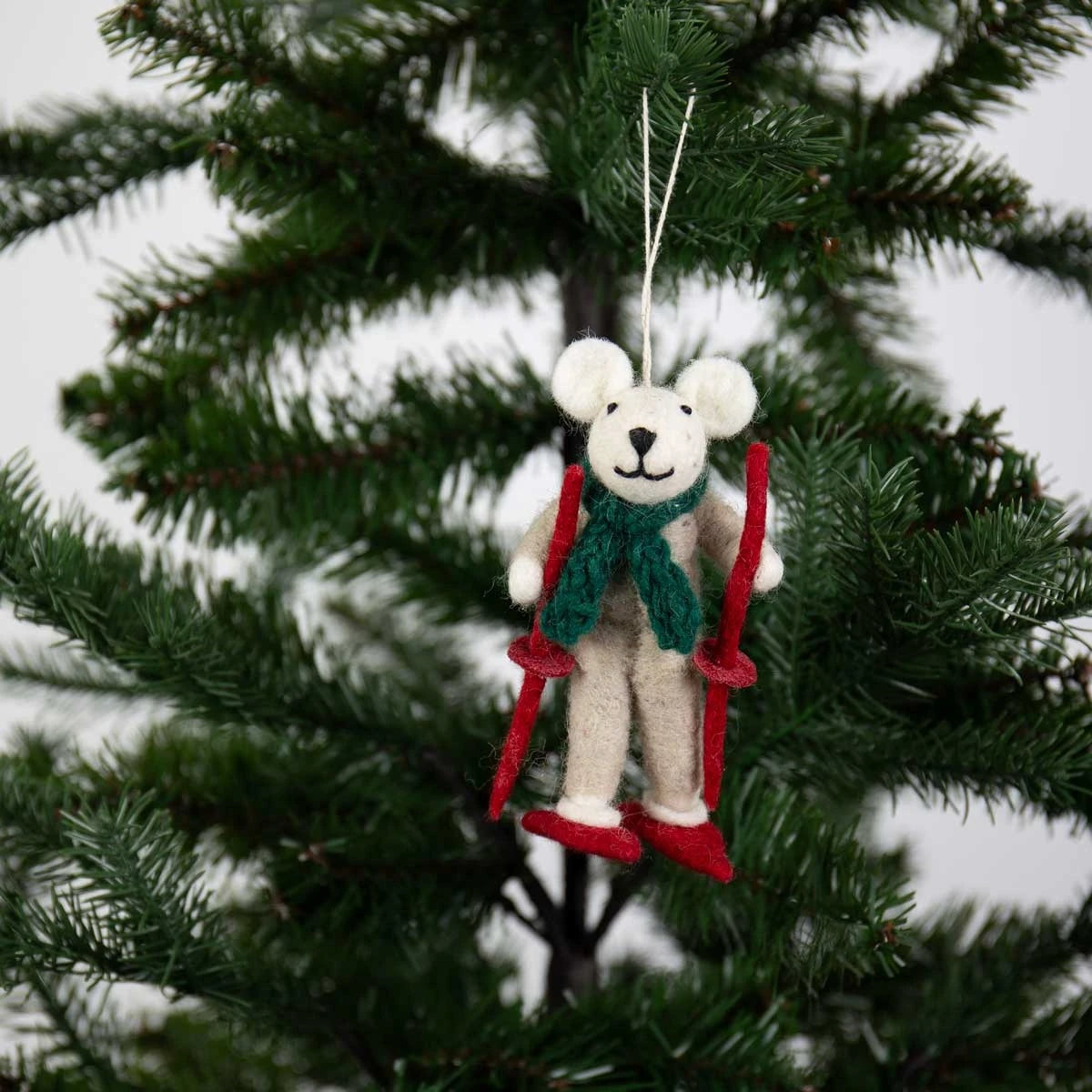 Skiing Mouse Hand Felted Hanging Ornament