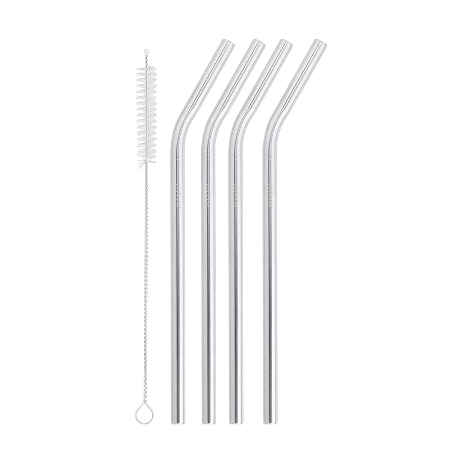 Aya&Ida Set of 4 Reusable Long Bent Steel Straws with Brush - Lifestory