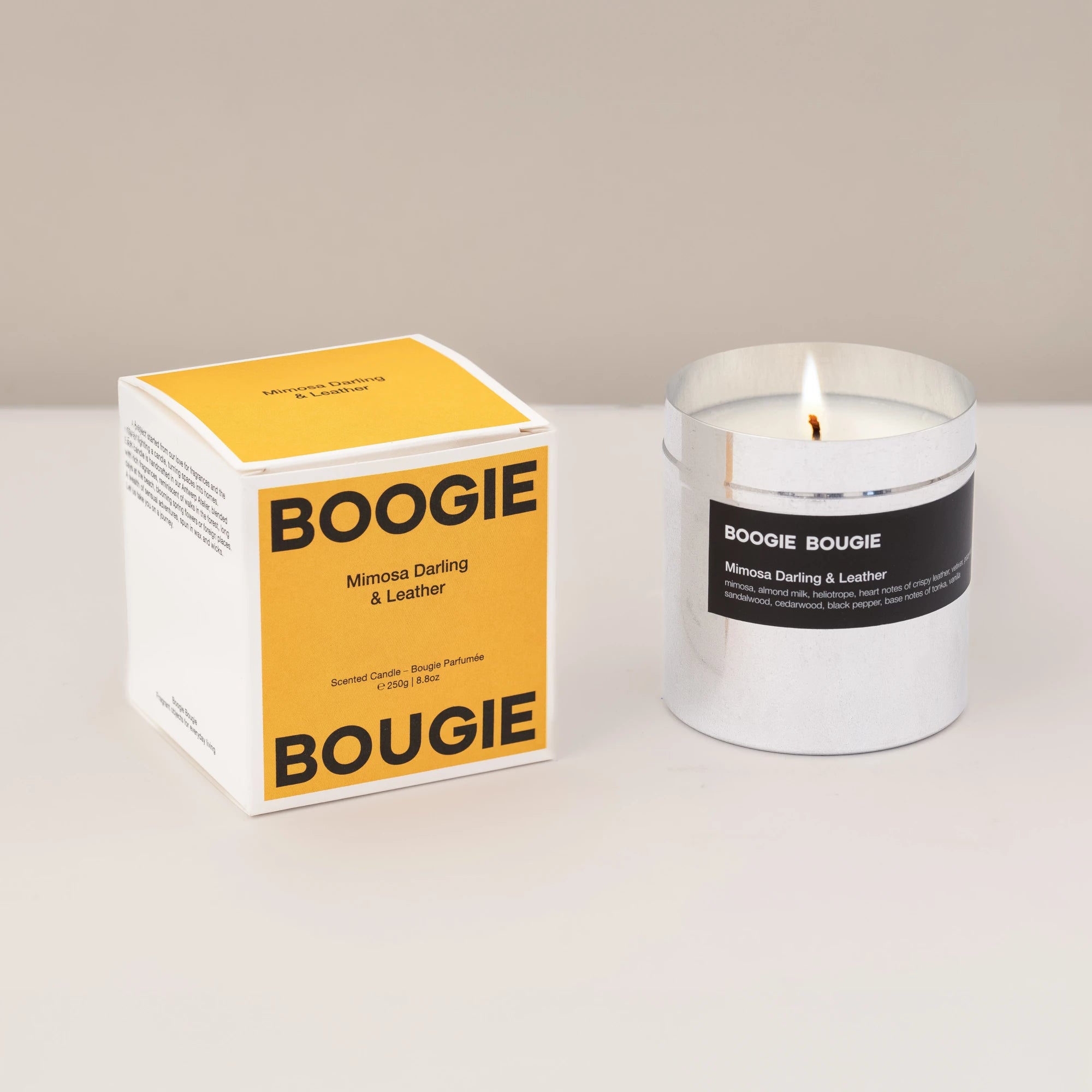 Boogie Bougie Mimosa Darling & Leather 250g Scented Soy Wax Candle - Lifestory