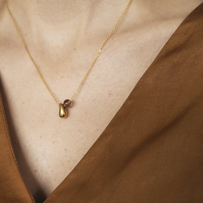 Kira Pear Teardrop & Quartz Necklace by brass+bold - Lifestory