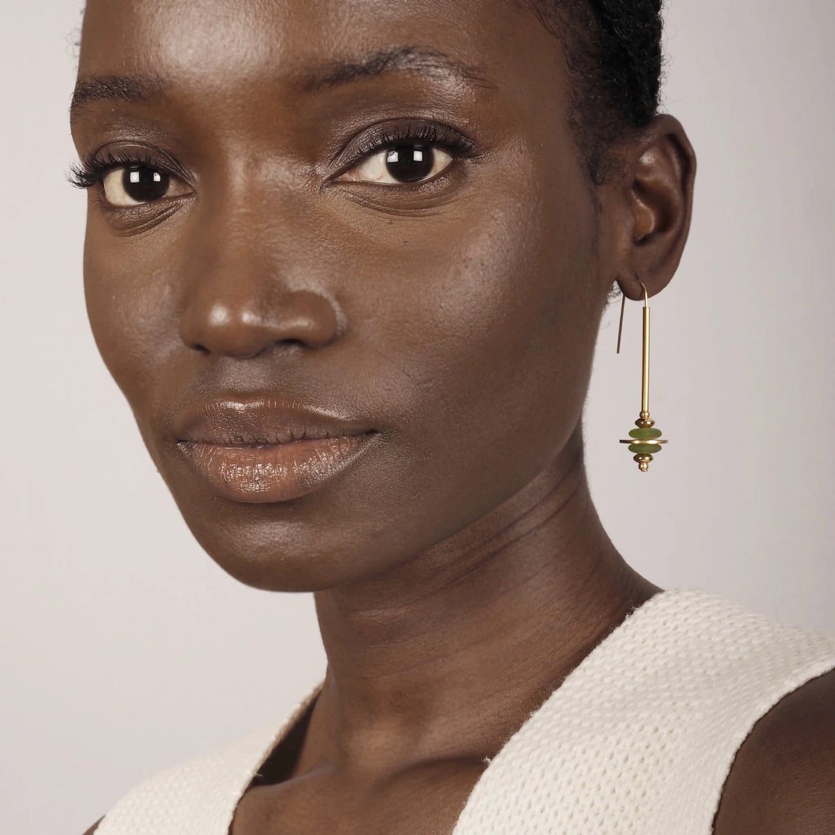 Colore Impilati Brass and Glass Earrings in lime green by brass+bold