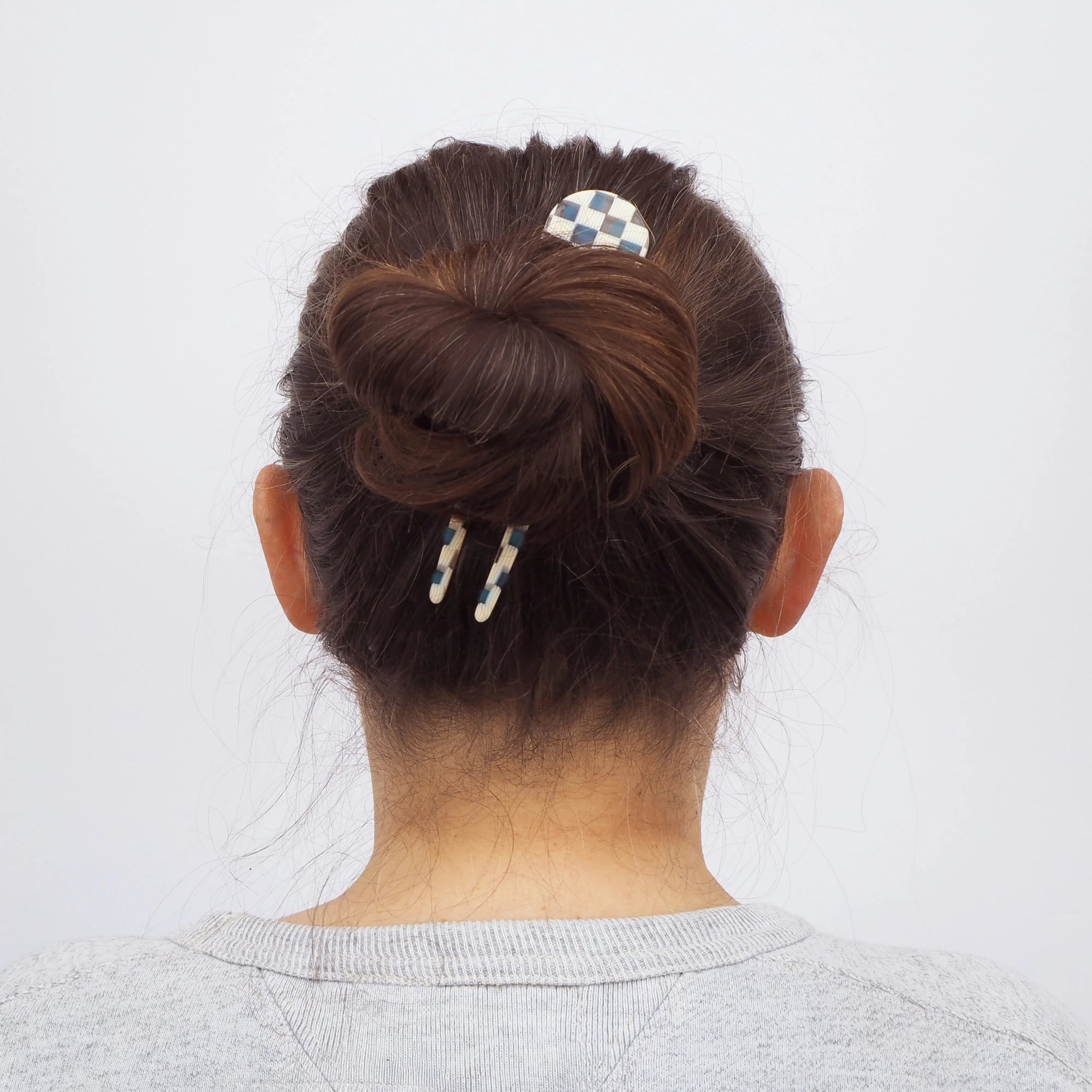 Ocean Checker Hair Pin | Blue & Cream | by Custom Made - Lifestory