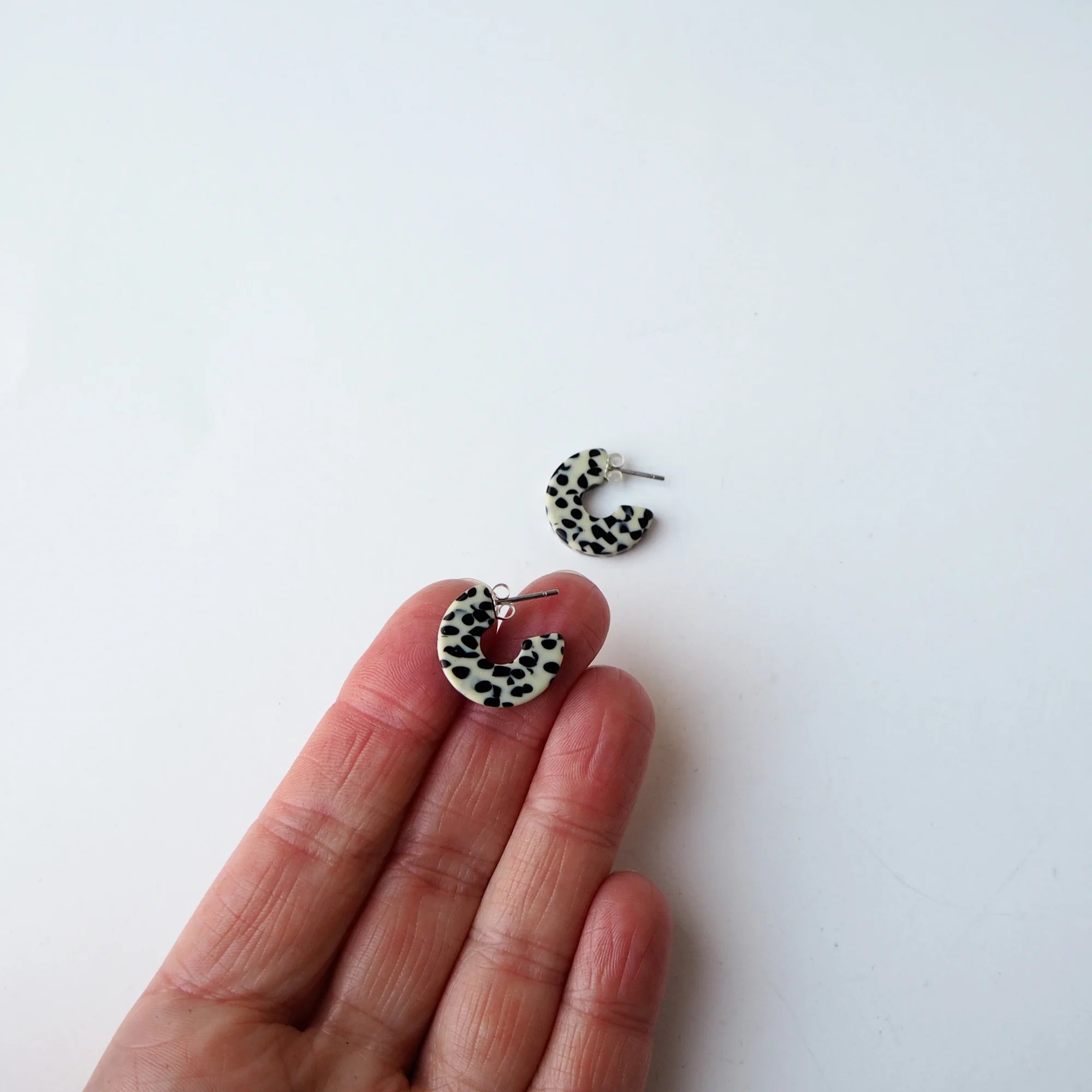 Marble Terrazzo Flat Super Mini Hoop Earrings | by Custom Made
