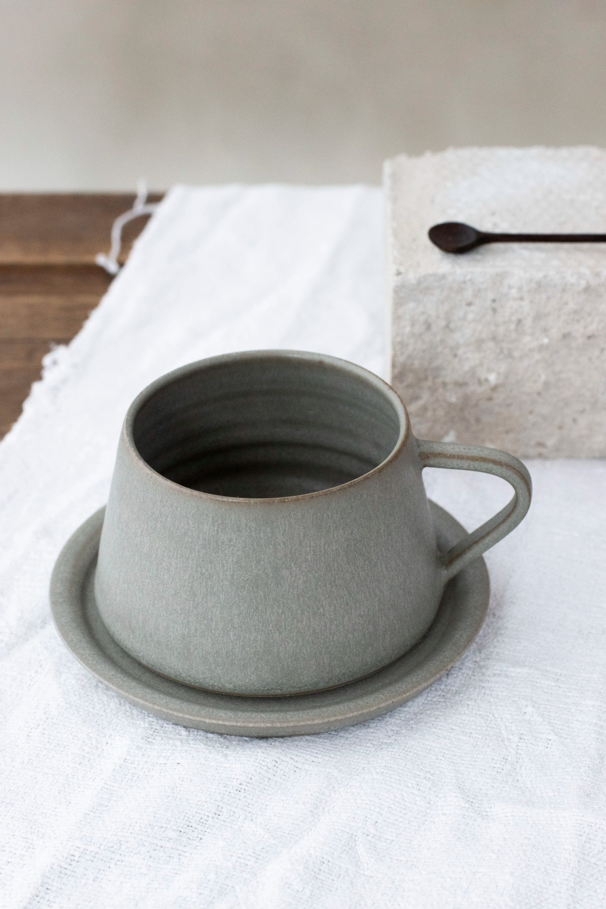 Tapered Cup & Saucer | Feather Grey | by Borja Moronta - Lifestory