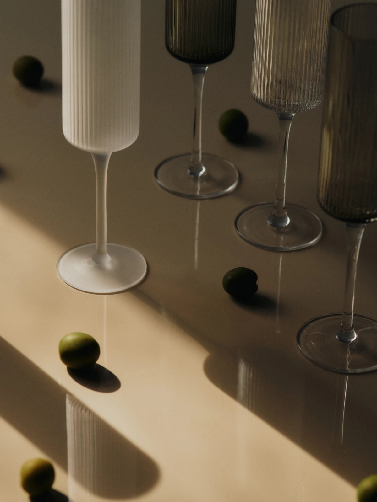 Ferm Living Set of 2 Ripple Champagne Flutes in Smoked Grey Glass - Lifestory