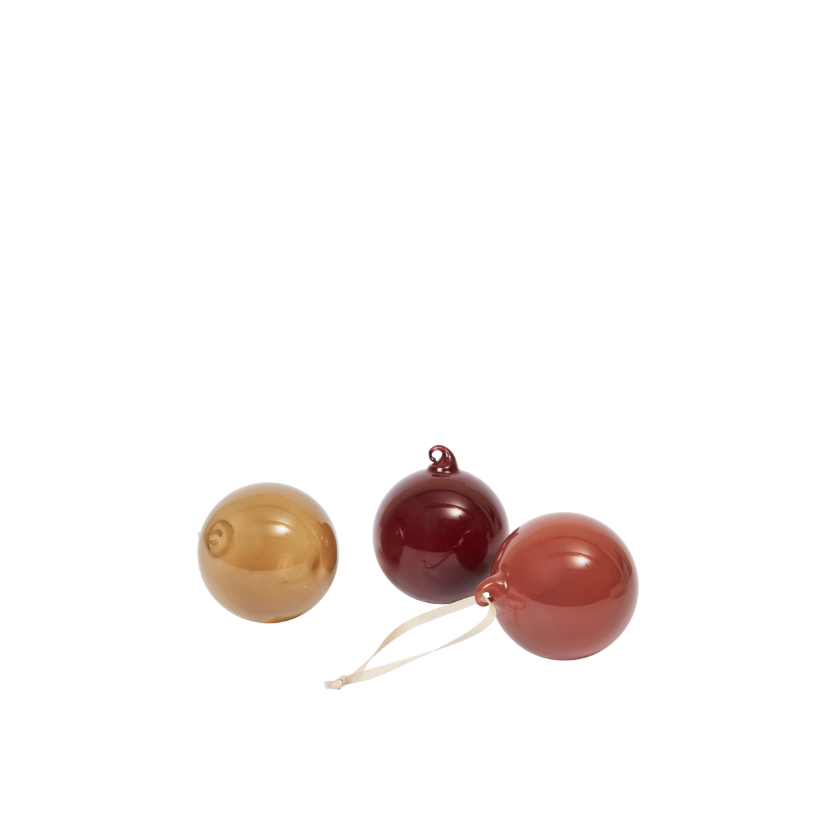 ferm Living Medium Glass Baubles Set of 3 in Roseate Opaque Glass | Lifestory