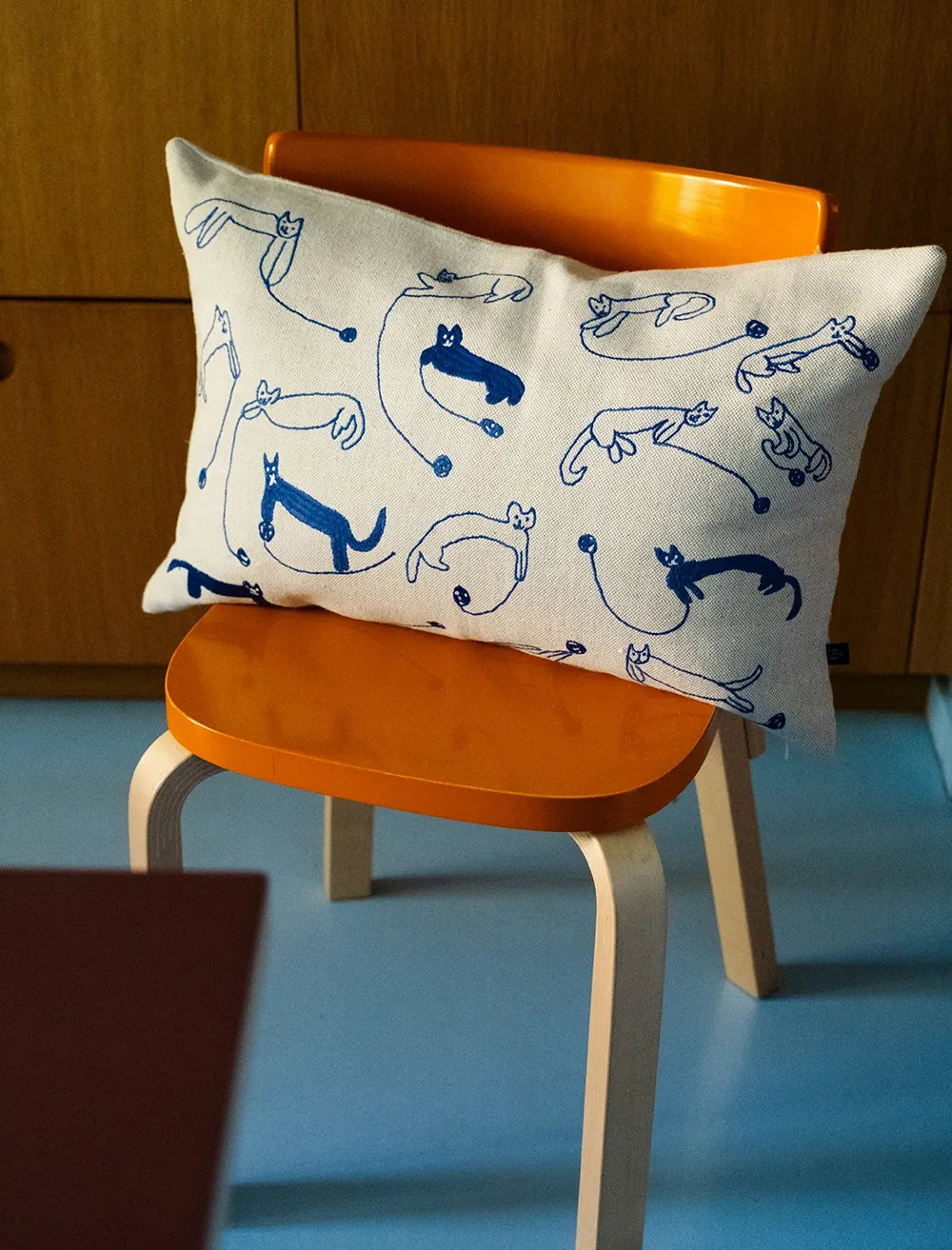 Fine Little Day 'Garnkatter' Embroidered Rectangular Cushion Cover - Optional Inner