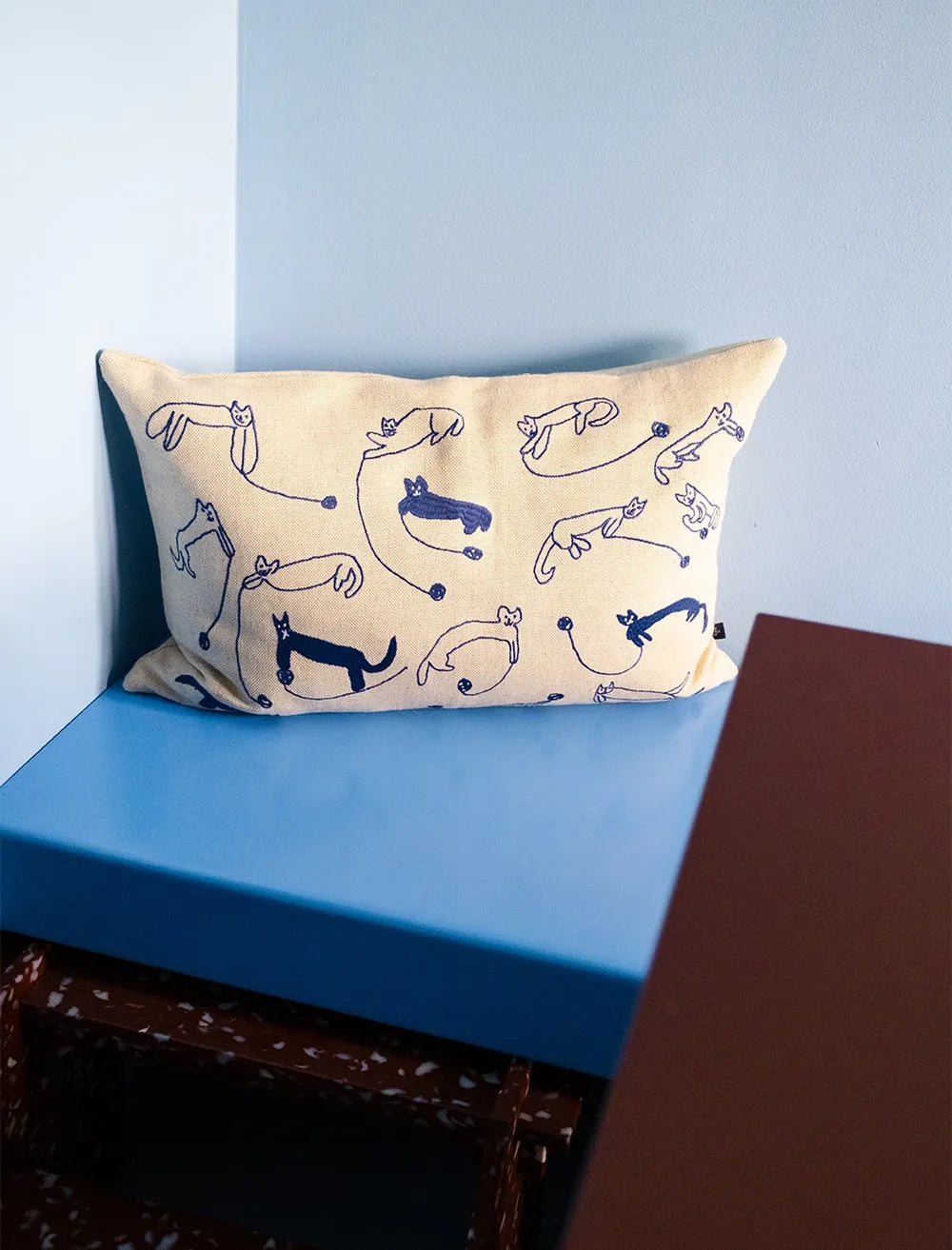 Fine Little Day 'Garnkatter' Embroidered Rectangular Cushion Cover - Optional Inner