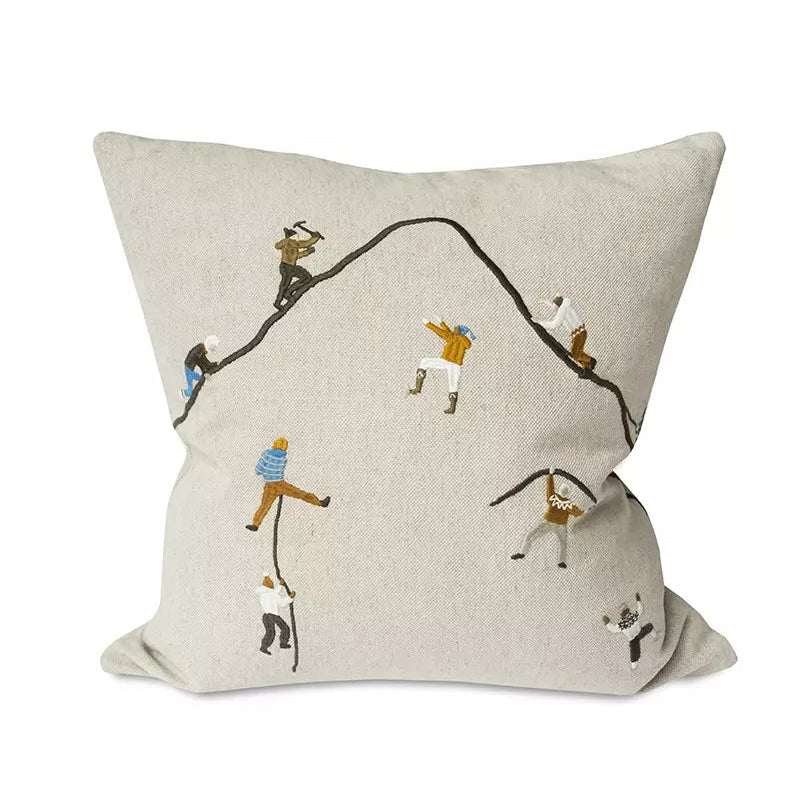 Fine Little Day 'Mountain Climbers' Embroidered Square Cushion on a white background