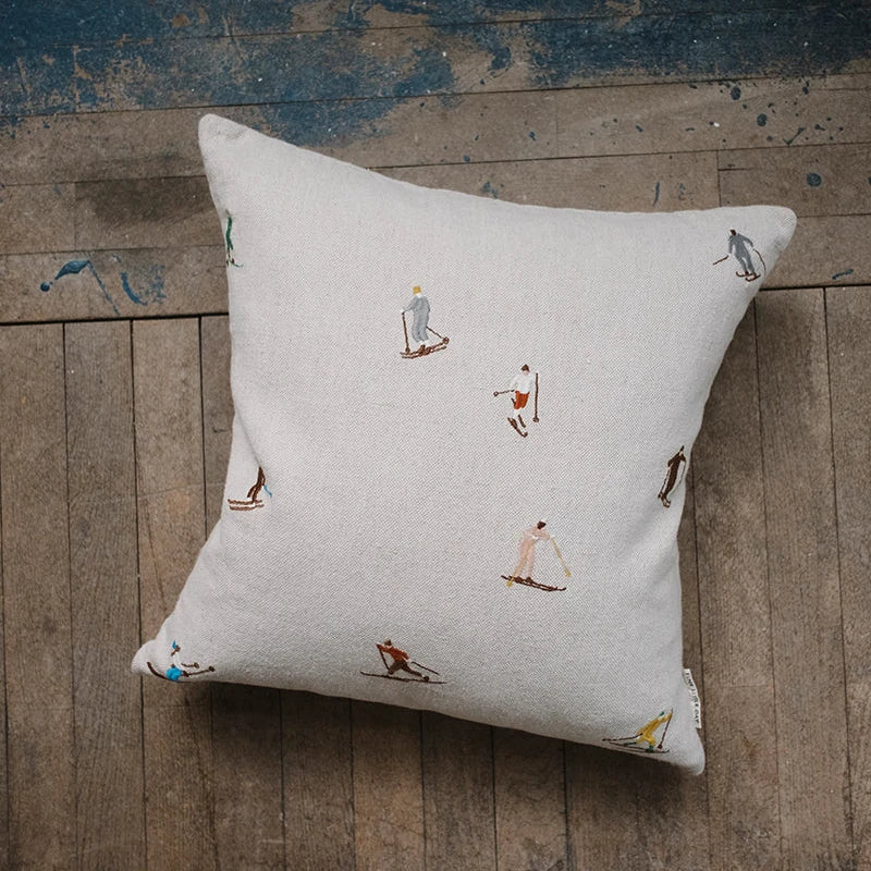 Fine Little Day 'Skiers' Embroidered Square Cushion Cover - Optional Inner - Lifestory