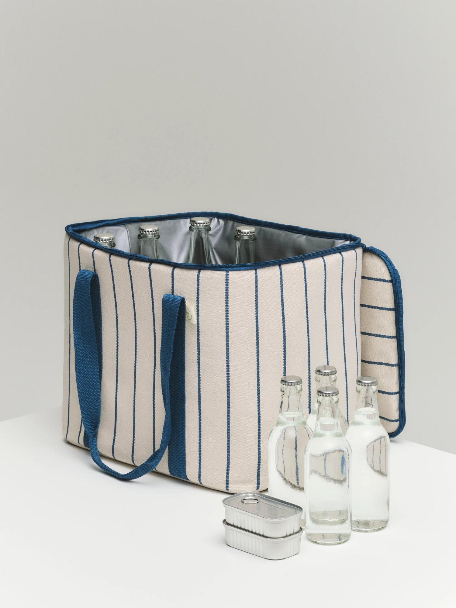 HAY Outdoor Market Cooler Bag (Recycled Poly) in Beige with Blue Stripe - Lifestory