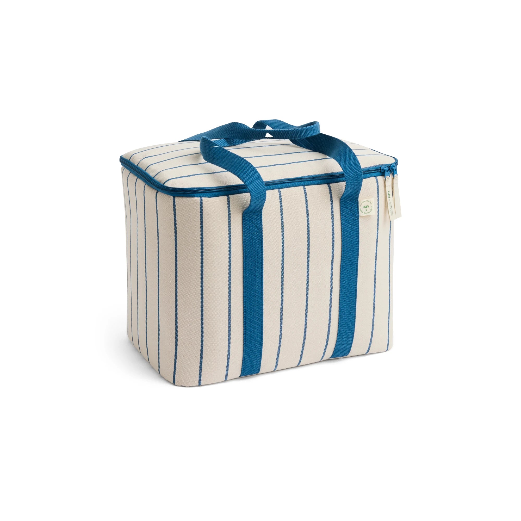 HAY Outdoor Market Cooler Bag (Recycled Poly) in Beige with Blue Stripe - Lifestory