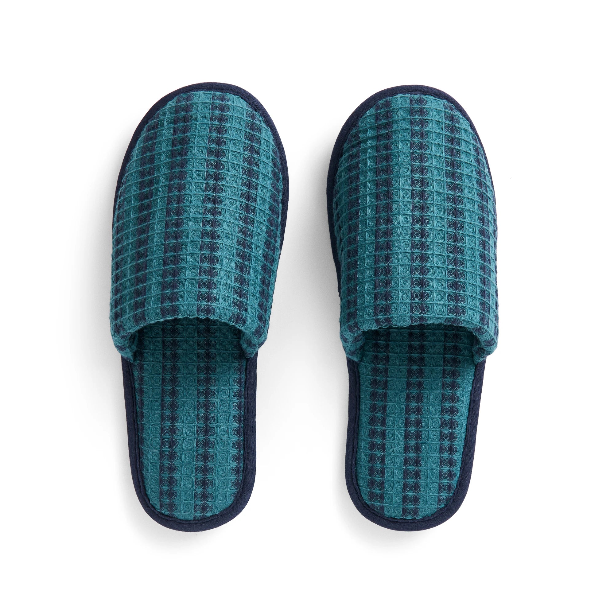 Hay Cotton Waffle Slippers Stripe in petrol blue