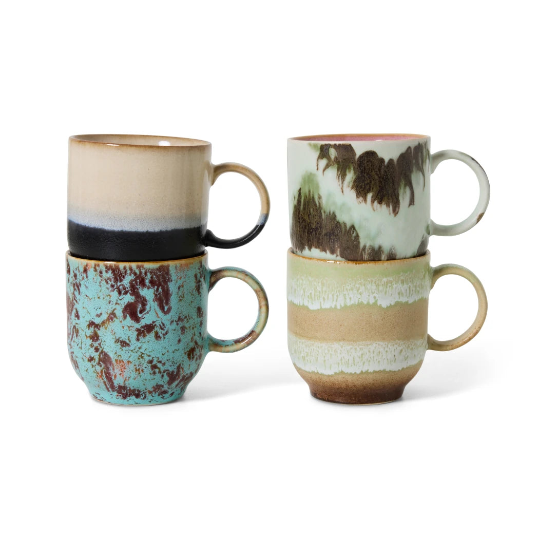 HKLIVING Set of 4 Café Mugs in Various Colourways - Lifestory