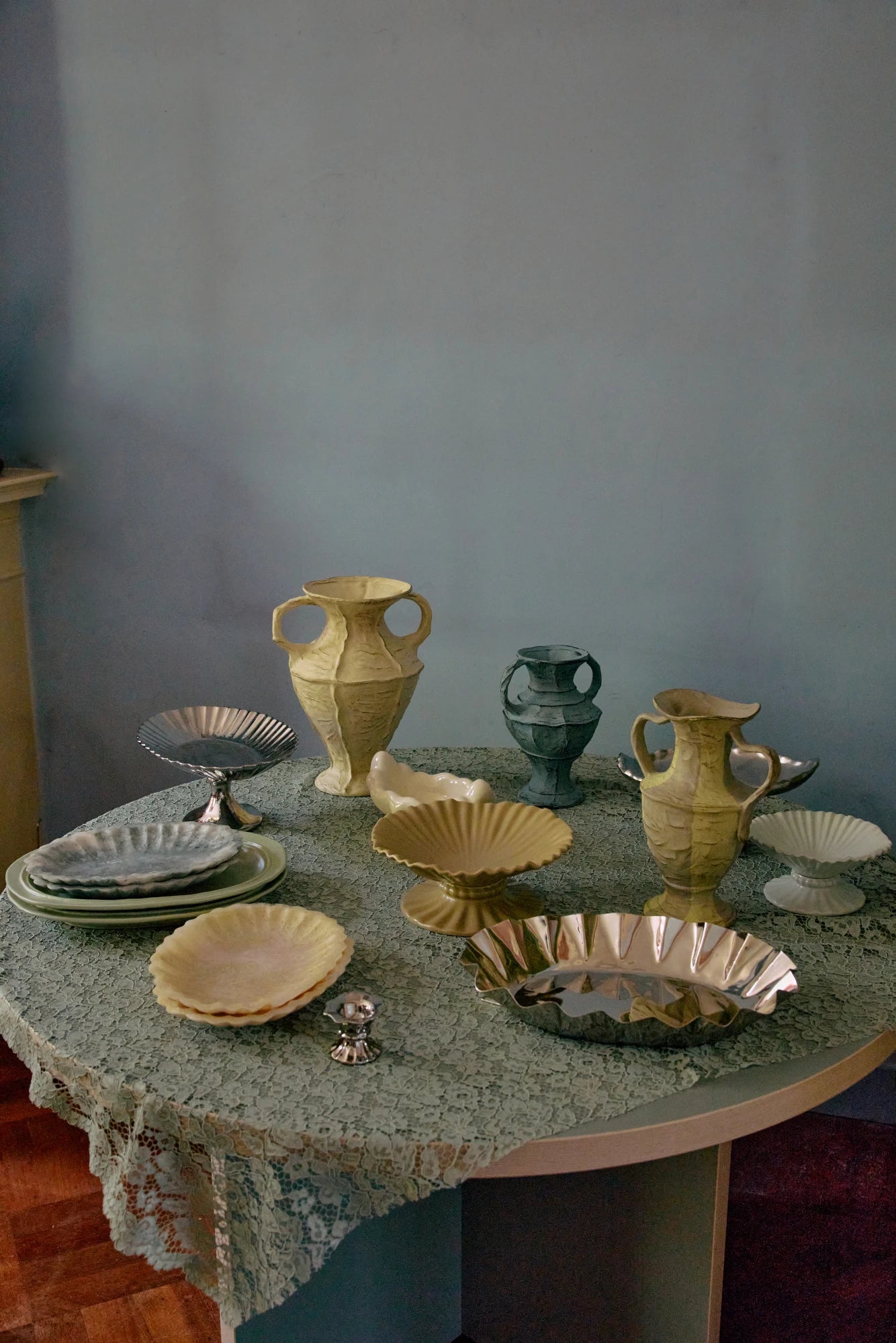 HKLIVING New Classics Small Stoneware Vase in Soft Blue - Lifestory