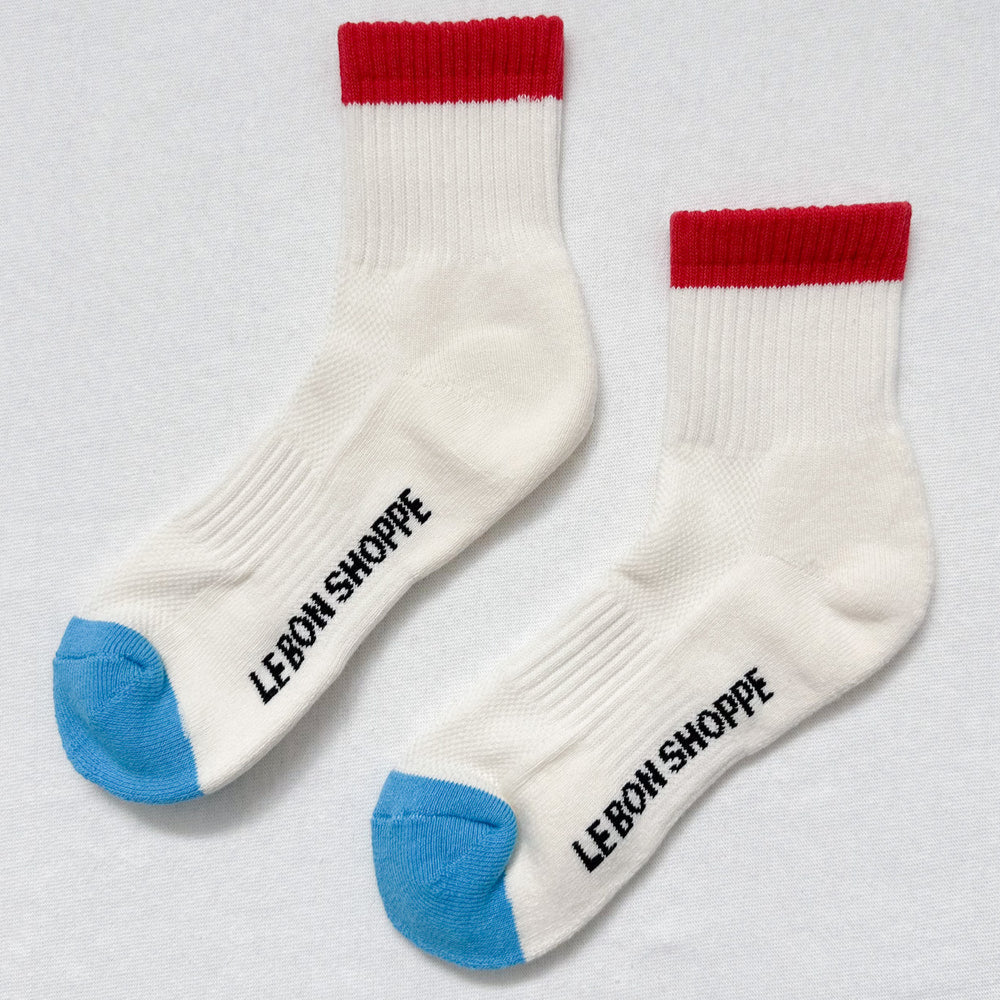 Le Bon Shoppe Colour Block Girlfriend Socks (UK 4-8) in Red and Blue