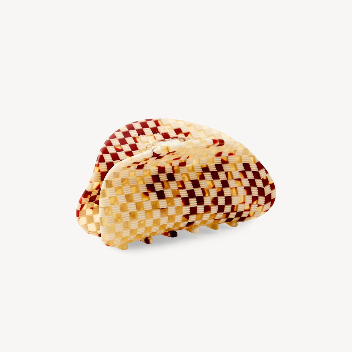 Tortoise checkered hair claw on a white background