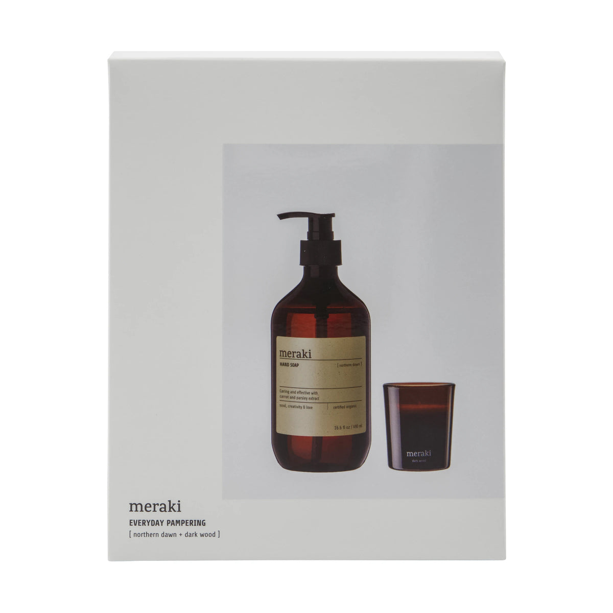 Meraki Gift Box Northern Dawn Hand Soap & Dark Wood Candle