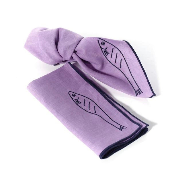 MAEGEN Embroidered Linen Blend Napkin Pair - Fish - Lifestory
