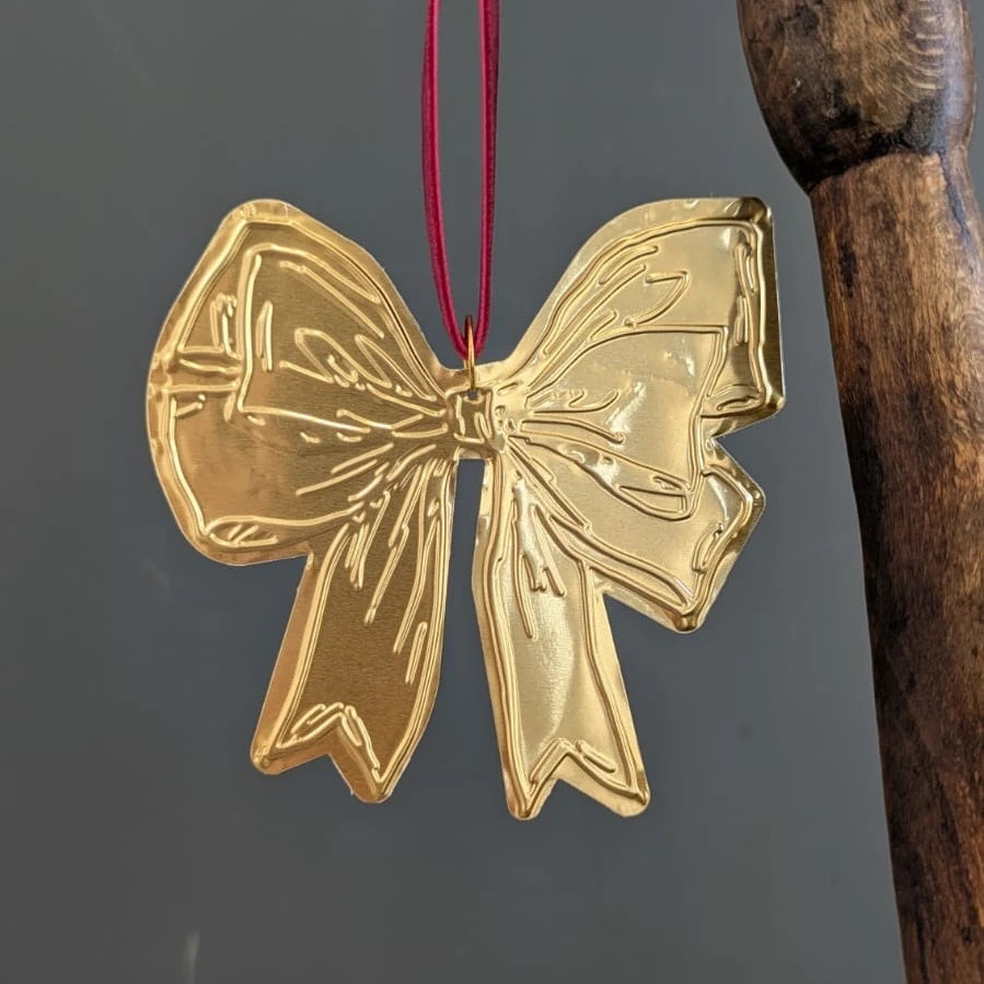 Meg Fatharly Tin Embossing Bow Ornament with Ribbon