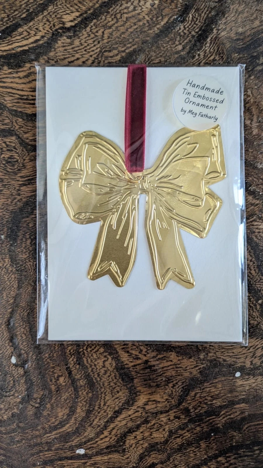 Meg Fatharly Tin Embossing Bow Ornament with Ribbon