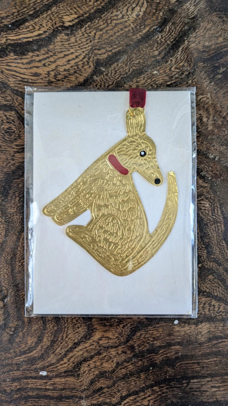 Meg Fatharly Tin Embossing Sitting Dog Ornament with Ribbon
