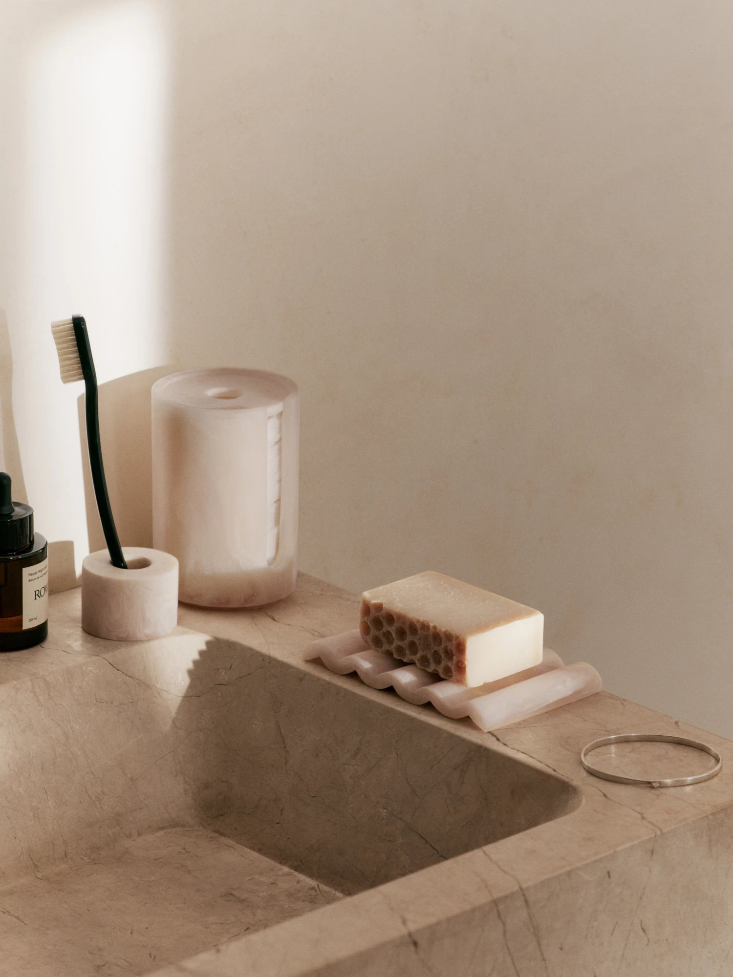 Ferm Living 'Mist' Cotton Pad Holder in Pearl Marbled Resin | Lifestory