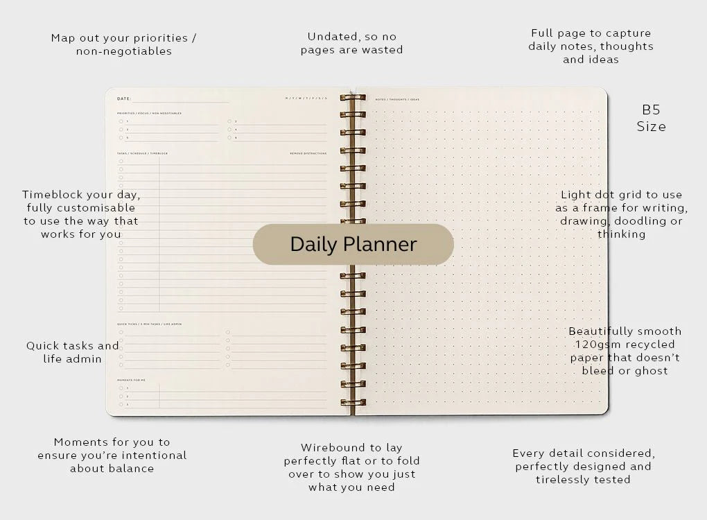 Moxon B5 Form Lined Wire-Bound Daily Planner - Lifestory