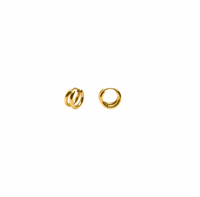Double Layered Huggie Hoop Earrings - Water Resistant Gold Plating by Nordic Muse - Lifestory