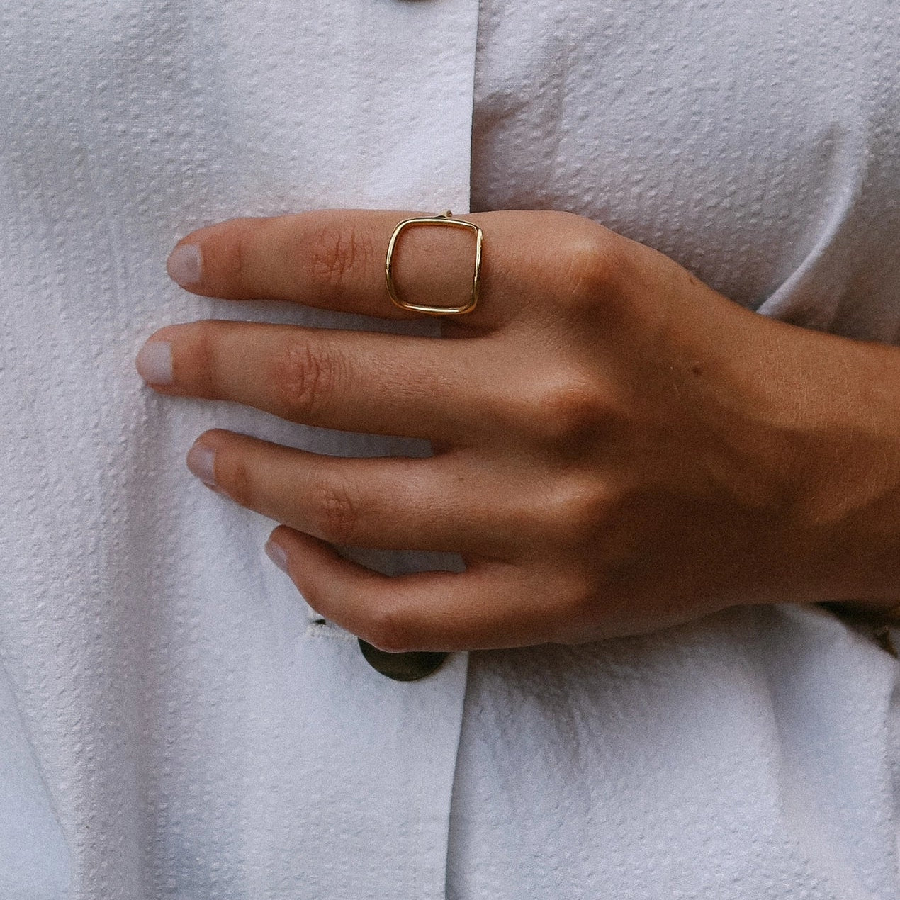 Open Square Ring - Water Resistant Gold Plating by Nordic Muse