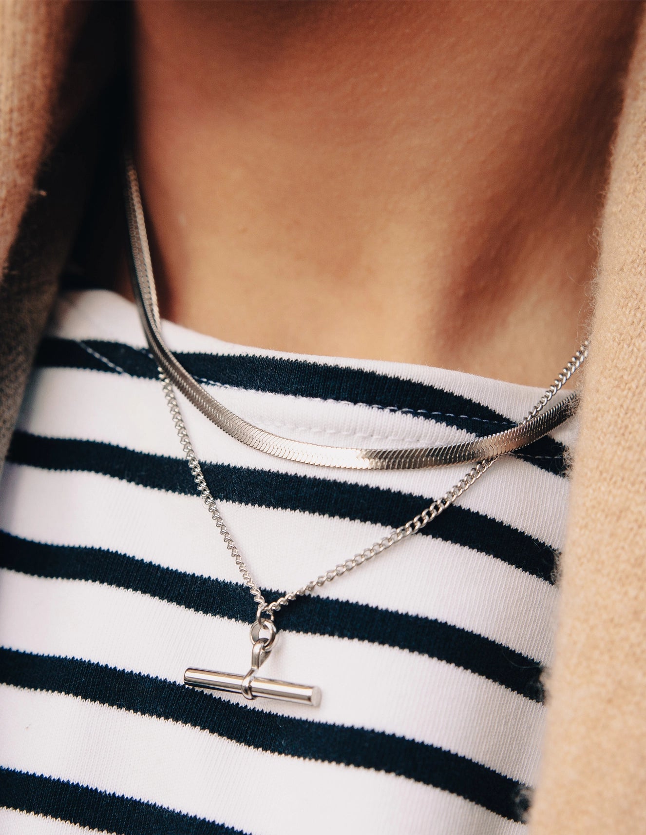 T-Bar Chain Necklace - Water Resistant Silver Plating by Nordic Muse - Lifestory