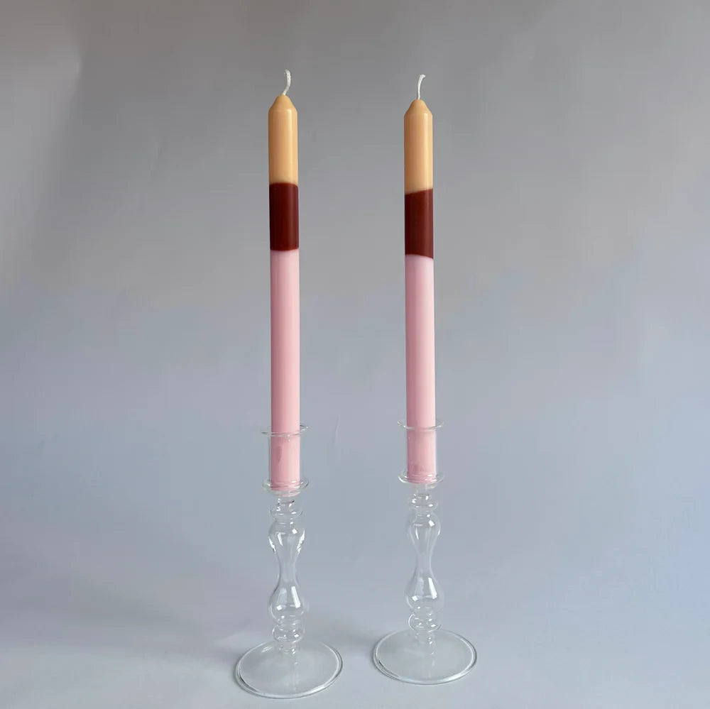 Pygmalion London Set of 2 Patterned Dinner Candles in Various Colours - Lifestory