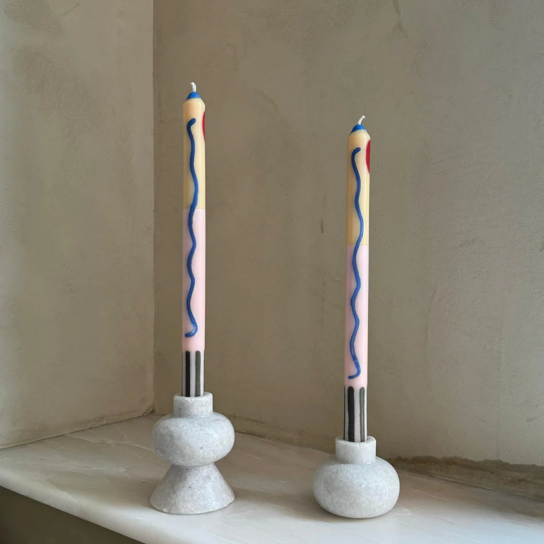 Pygmalion London Set of 2 Patterned Dinner Candles in Various Colours - Lifestory