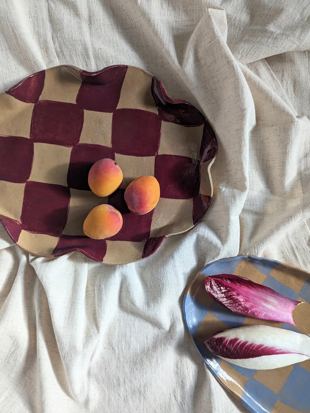 Rosie Gore Wavy Check Oval Platter in Burgundy - Lifestory