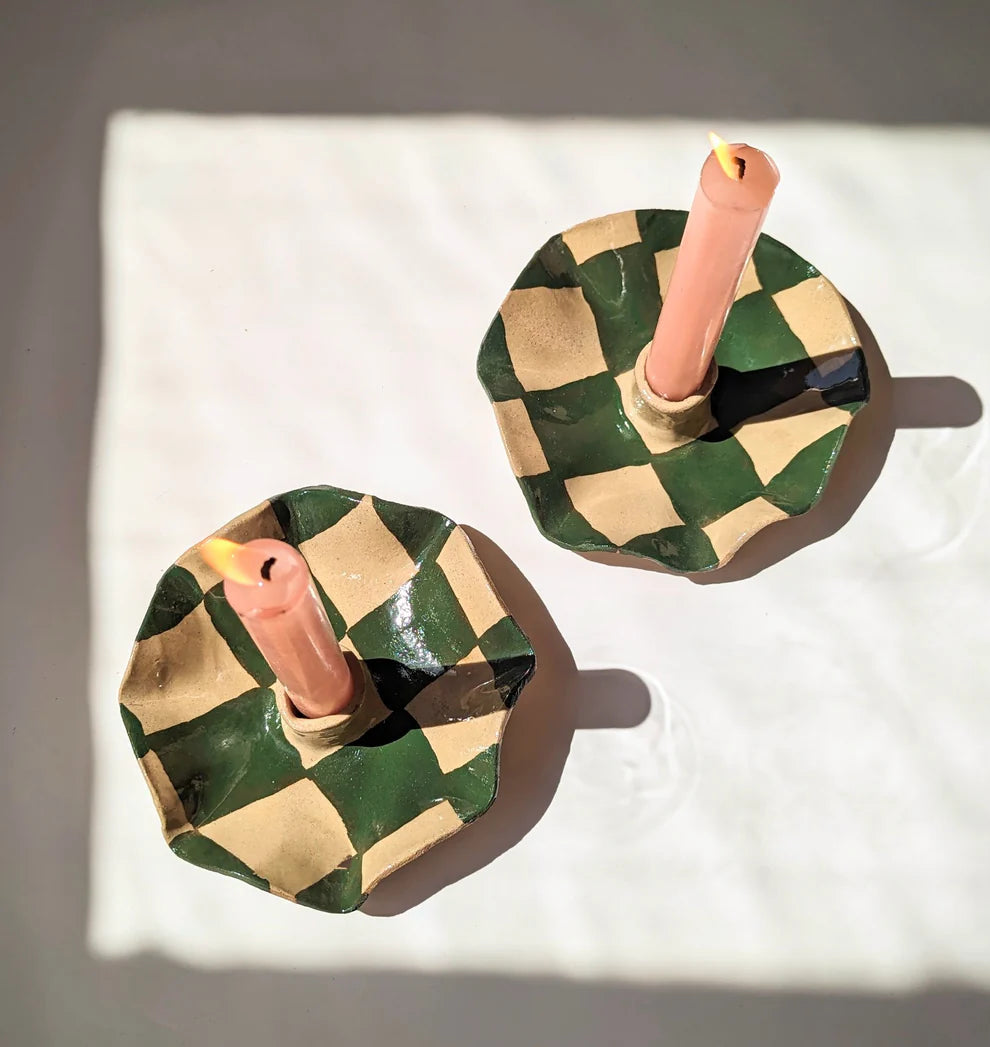 Rosie Gore Wavy Check Candle Holders in Various Colours - Lifestory