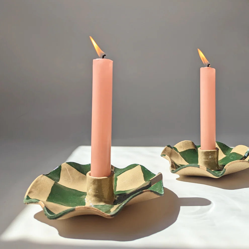 Rosie Gore Wavy Check Candle Holders in Various Colours - Lifestory
