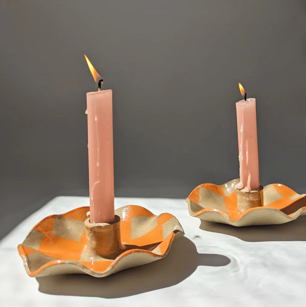 Rosie Gore Wavy Check Candle Holders in Various Colours - Lifestory