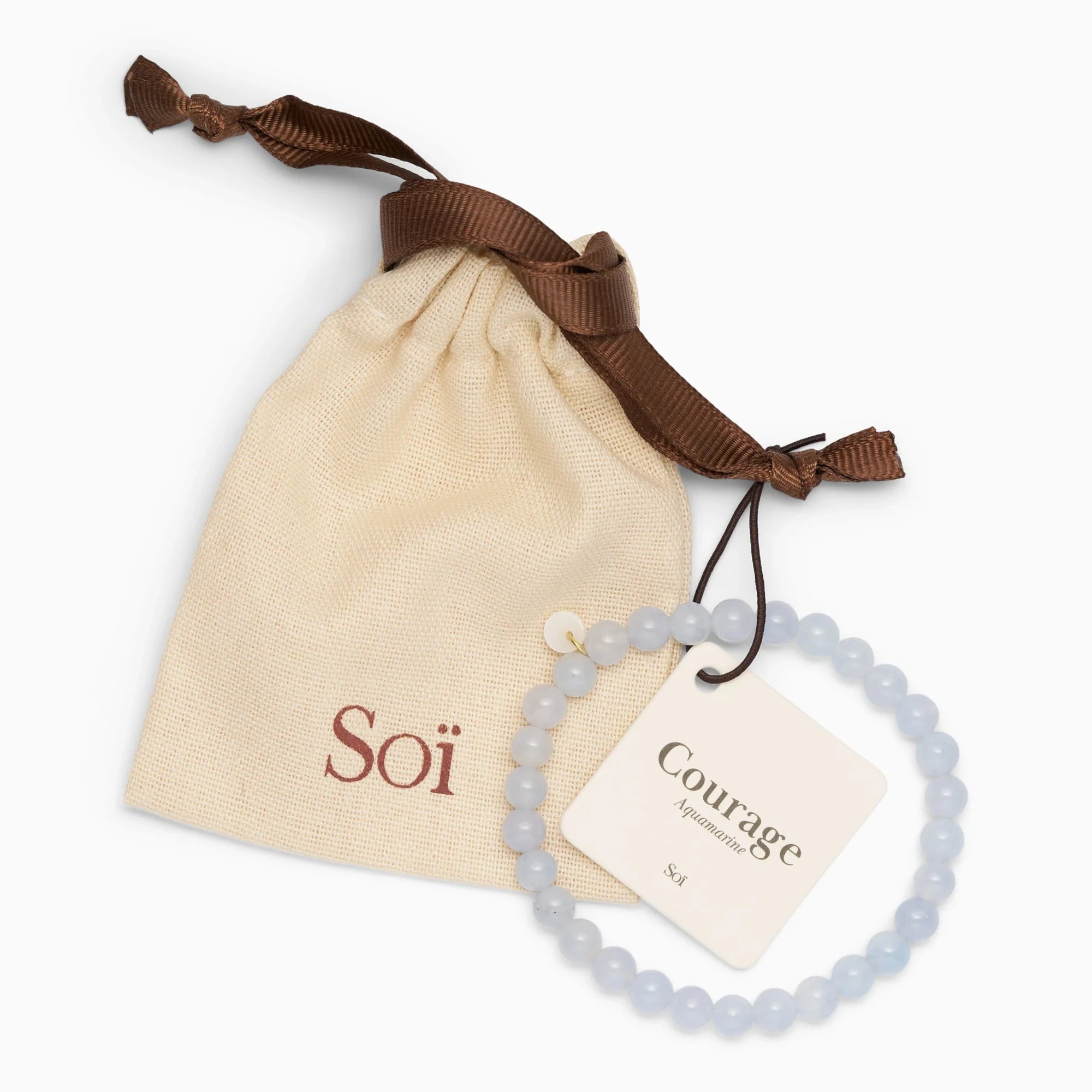 Soï Copenhagen essential Aquamarine crystal stretch bracelet with jewellery pouch