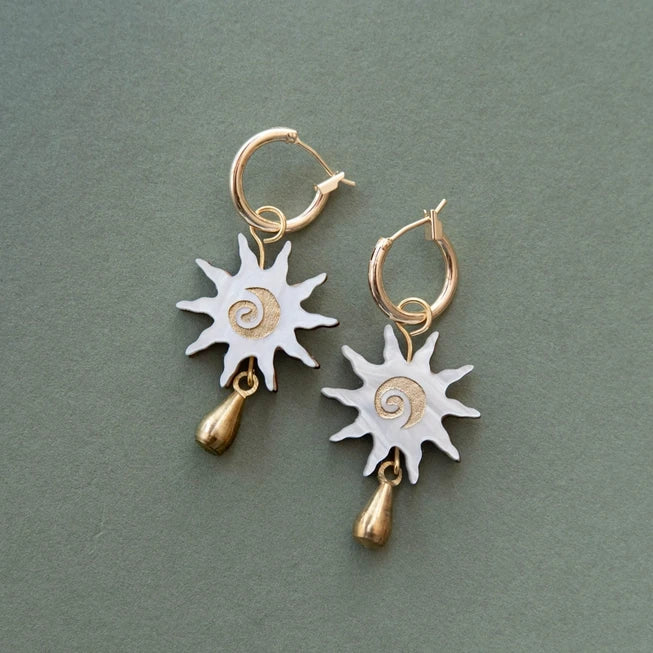 Sol Hoop Earrings in Acrylic, Brass & Wood by Pepper You - Lifestory