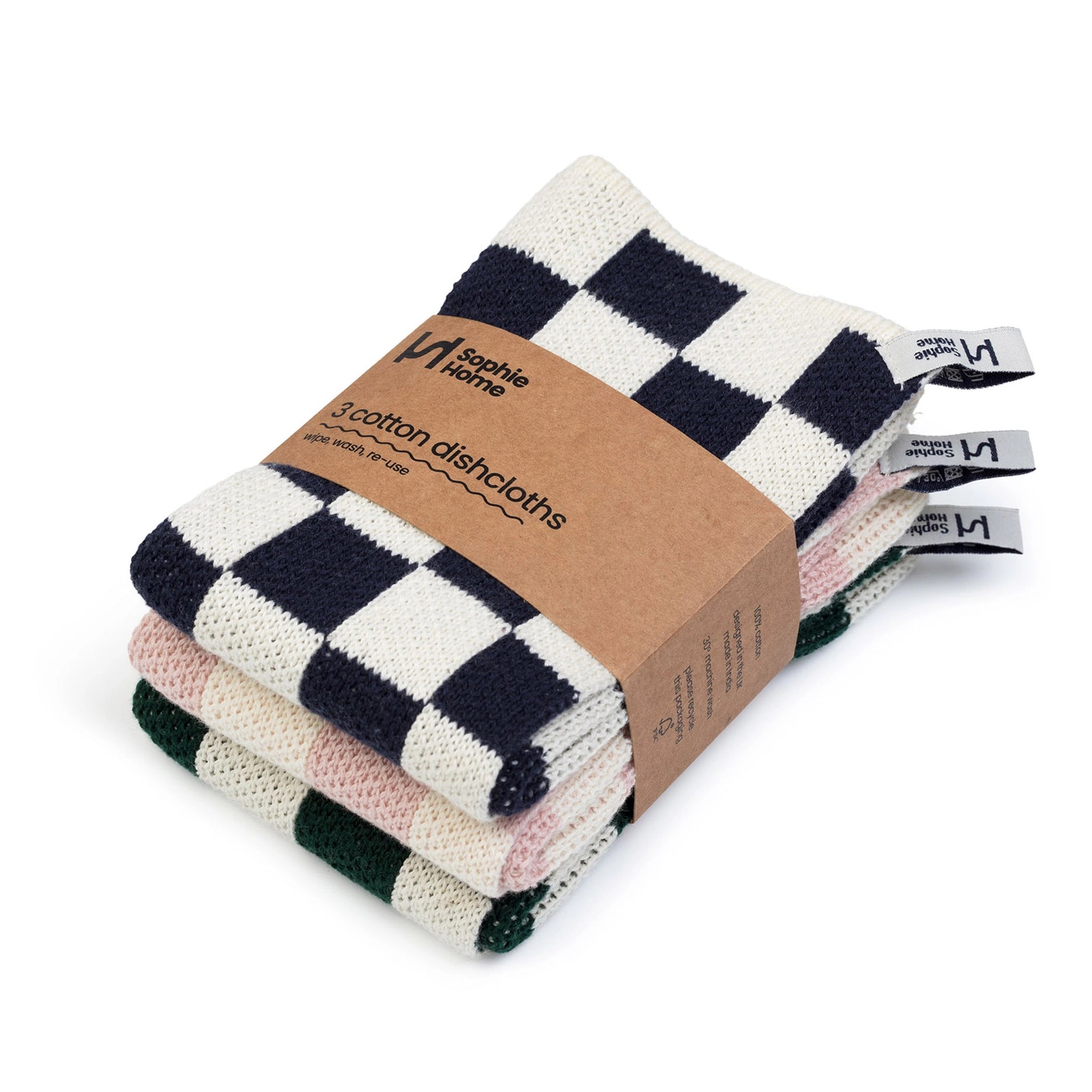 Sophie Home Reusable Cotton Checked Dish Cloths - Set of 3 - Lifestory