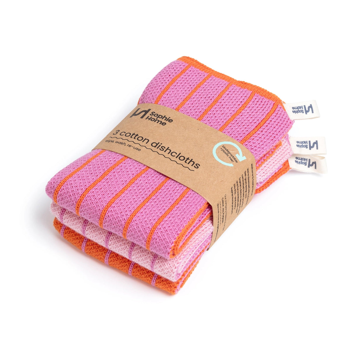 Sophie Home Reusable Cotton Striped Dish Cloths - Set of 3
