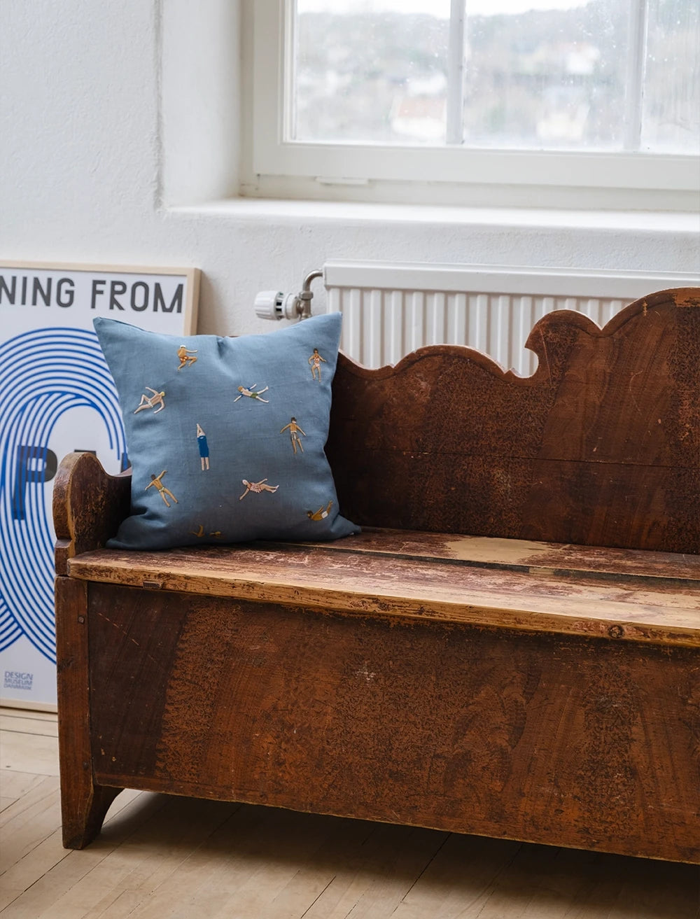 Fine Little Day Blue 'Swimmers' Embroidered Square Cushion Cover - Optional Inner - Lifestory