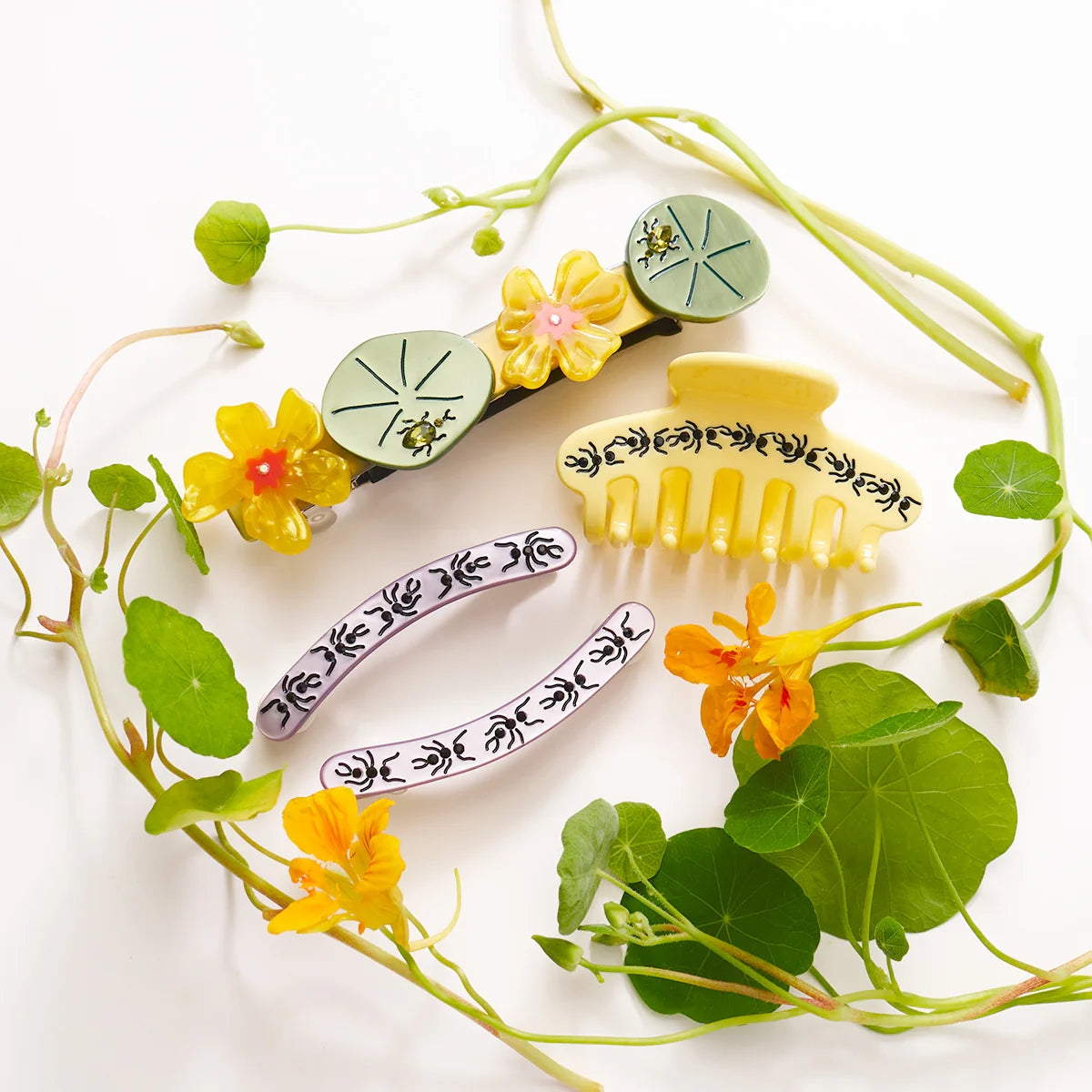 Winona Irene Nasturtium & Beetle French Barrette Hair Clip
