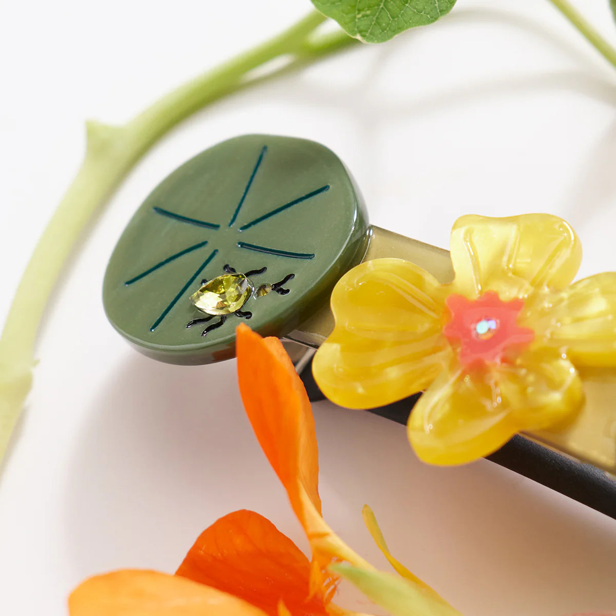 Winona Irene Nasturtium & Beetle French Barrette Hair Clip