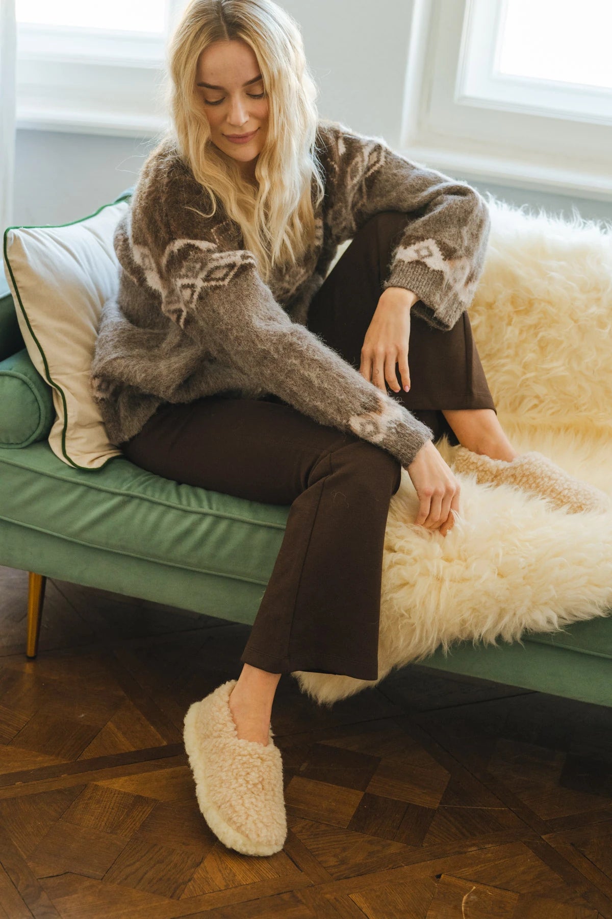 Yoko wool beige and natural merino slippers - Lifestory